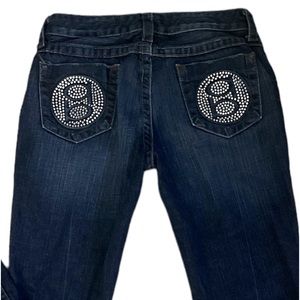 bebe Sz:29 Kayla Embossed With Crystals Dark Wash Blue Jeans